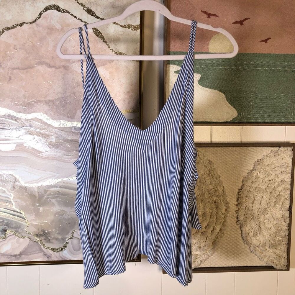 Lulus Womens Adrift Striped Tie Back Summer Tank Top Navy Blue White Size Large
